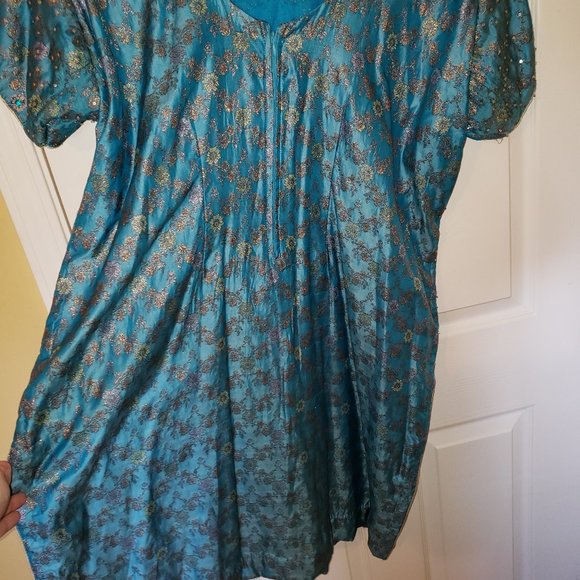 3 Piece Blue Indian Wedding Salwar Suit -Plus Size - Picture 4 of 8